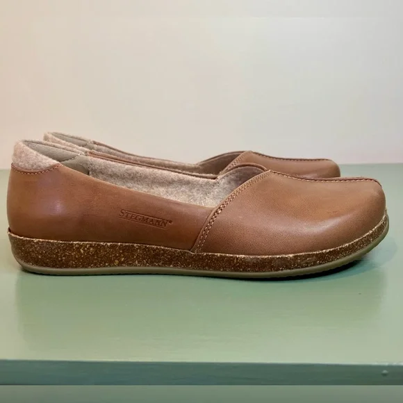 Stegman Brown Leather Loafers Liesl Leather Skimmer Wool Lined Womens 8 Shoes - Picture 5 of 11